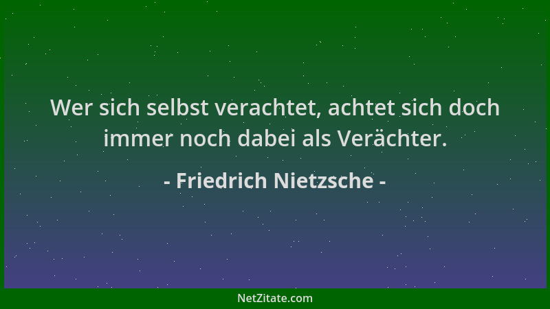 Friedrich Nietzsche - Wer sich selbst verachtet, achtet sich doch immer noch dabei als Verächter....
