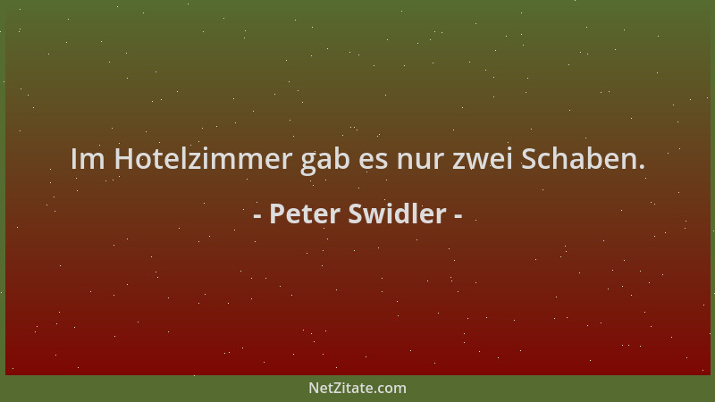 Peter Swidler - Im Hotelzimmer gab es nur zwei Schaben....
