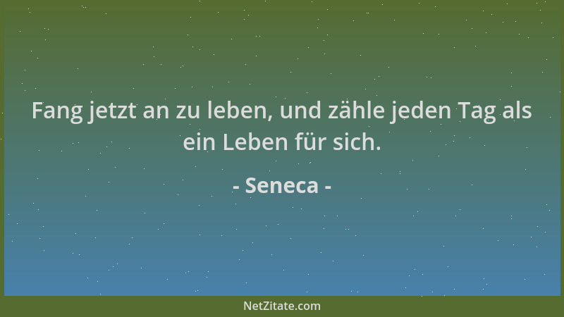 Seneca - Fang jetzt an zu leben, und zähle jeden Tag als ein Leben für sich....