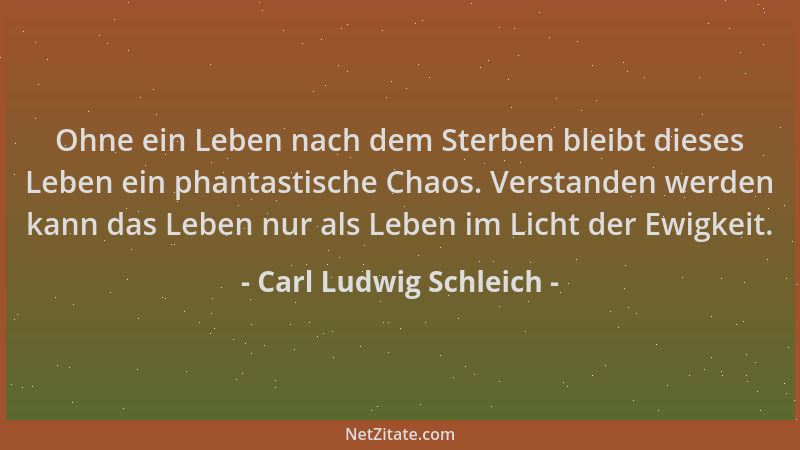 Carl Ludwig Schleich - Ohne ein Leben nach dem Sterben bleibt dieses Leben ein phantastische Chaos. Verstanden werden kann...
