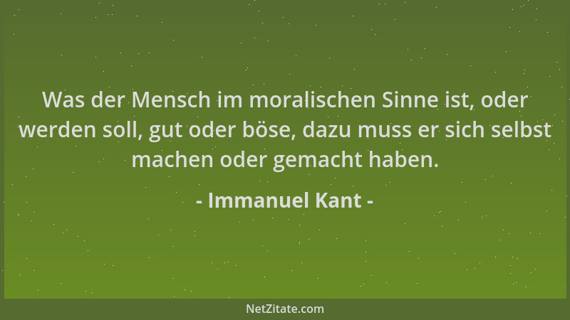 Immanuel Kant - Was der Mensch im moralischen Sinne ist, oder werden soll, gut oder böse, dazu muss er sich selbst machen o...