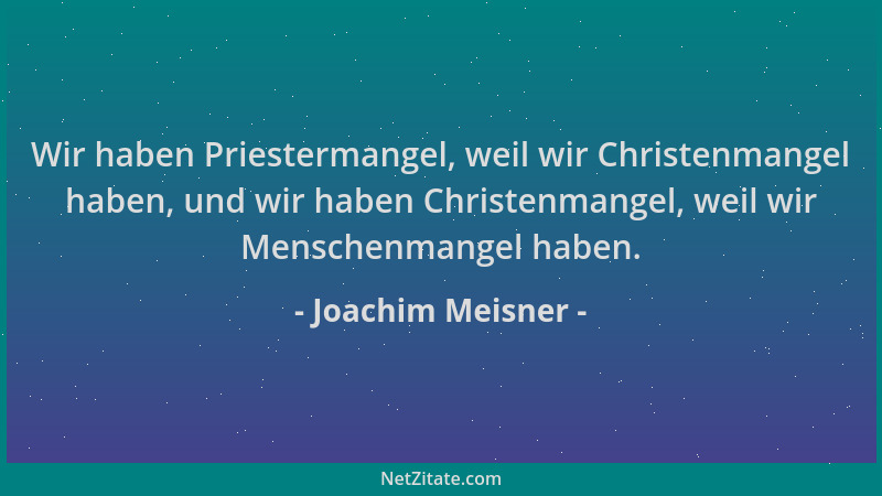 Joachim Meisner - Wir haben Priestermangel, weil wir Christenmangel haben, und wir haben Christenmangel, weil wir Menschenm...