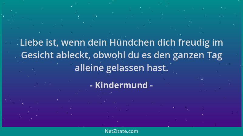 Kindermund - Liebe ist, wenn dein Hündchen dich freudig im Gesicht ableckt, obwohl du es den ganzen Tag alleine gelassen ha...