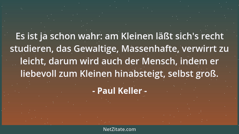 Paul Keller - Es ist ja schon wahr: am Kleinen läßt sich 's recht studieren, das Gewaltige, Massenhafte, verwirrt zu leicht,...
