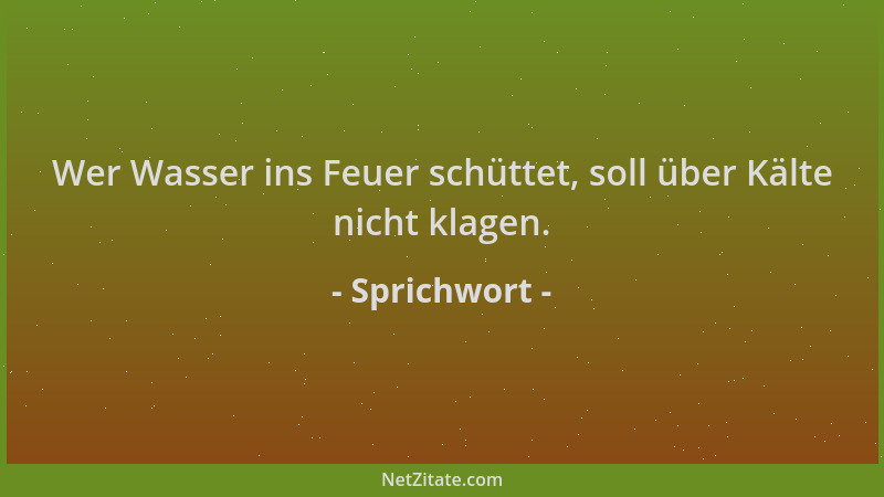 Sprichwort - Wer Wasser ins Feuer schüttet, soll über Kälte nicht klagen....