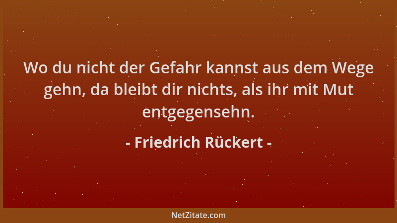Friedrich Rückert - Wo du nicht der Gefahr kannst aus dem Wege gehn, da bleibt dir nichts, als ihr mit Mut entgegensehn....