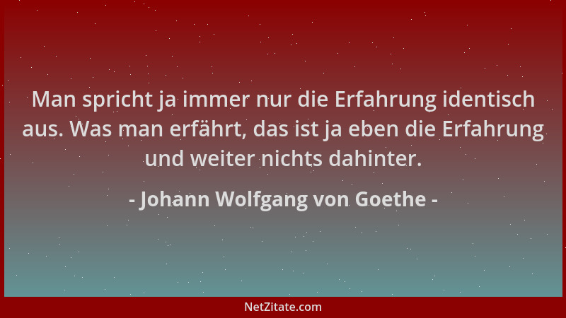 Johann Wolfgang von Goethe - Man spricht ja immer nur die Erfahrung identisch aus. Was man erfährt, das ist ja eben die Erf...