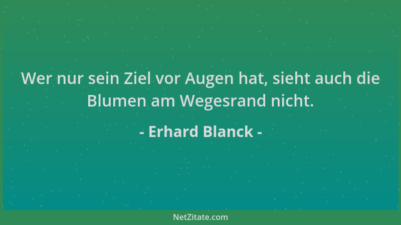 Erhard Blanck - Wer nur sein Ziel vor Augen hat, sieht auch die Blumen am Wegesrand nicht....