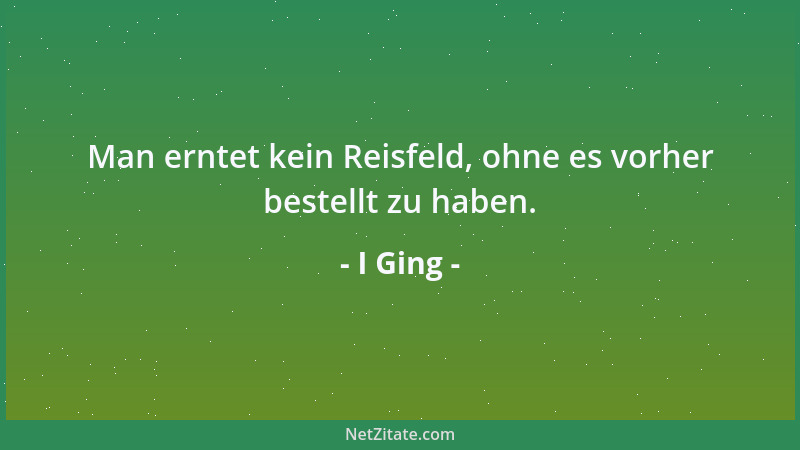I Ging - Man erntet kein Reisfeld, ohne es vorher bestellt zu haben....