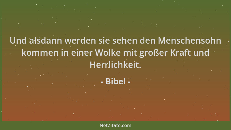 Bibel - Und alsdann werden sie sehen den Menschensohn kommen in einer Wolke mit großer Kraft und Herrlichkeit....