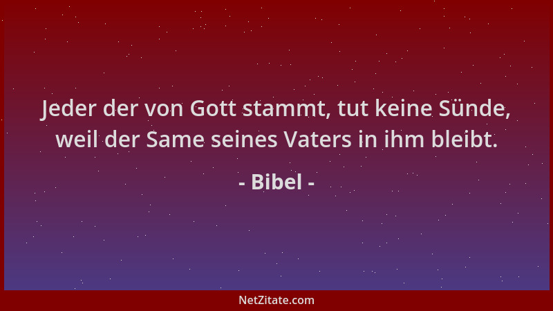 Bibel - Jeder der von Gott stammt, tut keine Sünde, weil der Same seines Vaters in ihm bleibt....