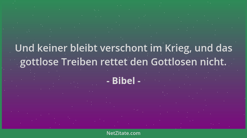 Bibel - Und keiner bleibt verschont im Krieg, und das gottlose Treiben rettet den Gottlosen nicht....