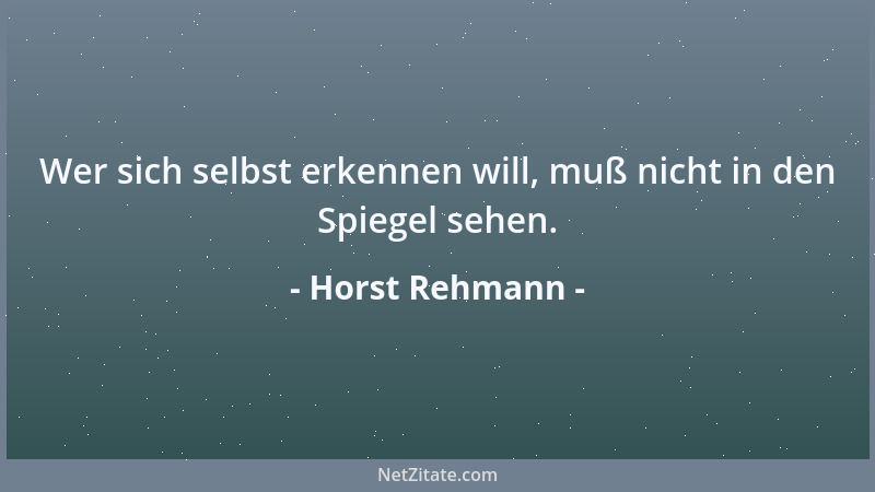 Horst Rehmann - Wer sich selbst erkennen will, muß nicht in den Spiegel sehen....
