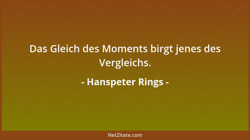 Hanspeter Rings - Das Gleich des Moments birgt jenes des Vergleichs....