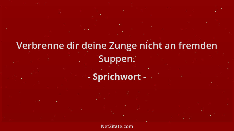 Sprichwort - Verbrenne dir deine Zunge nicht an fremden Suppen....
