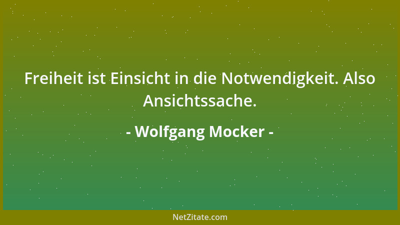 Wolfgang Mocker - Freiheit ist Einsicht in die Notwendigkeit. Also Ansichtssache....