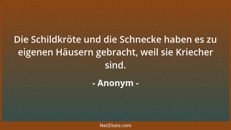 Anonym - Die Schildkröte und die Schnecke haben es zu eigenen Häusern gebracht, weil sie Kriecher sind....