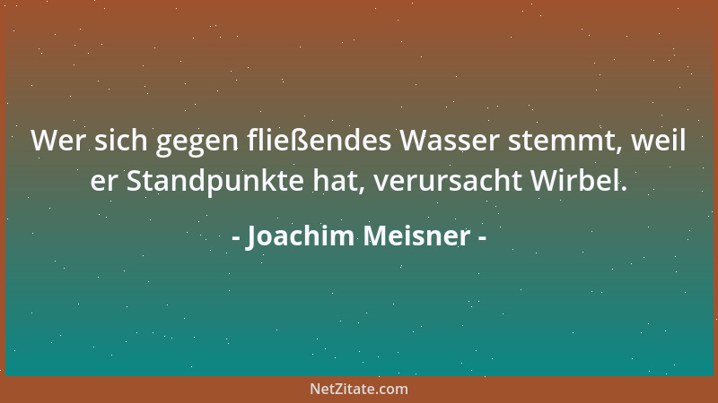 Joachim Meisner - Wer sich gegen fließendes Wasser stemmt, weil er Standpunkte hat, verursacht Wirbel....
