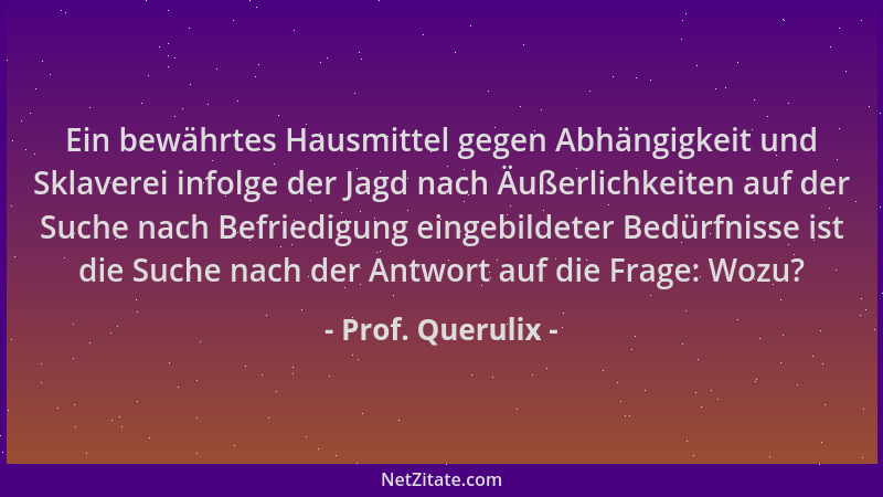 Prof. Querulix - Ein bewährtes Hausmittel gegen Abhängigkeit und Sklaverei infolge der Jagd nach Äußerlichkeiten auf der Su...