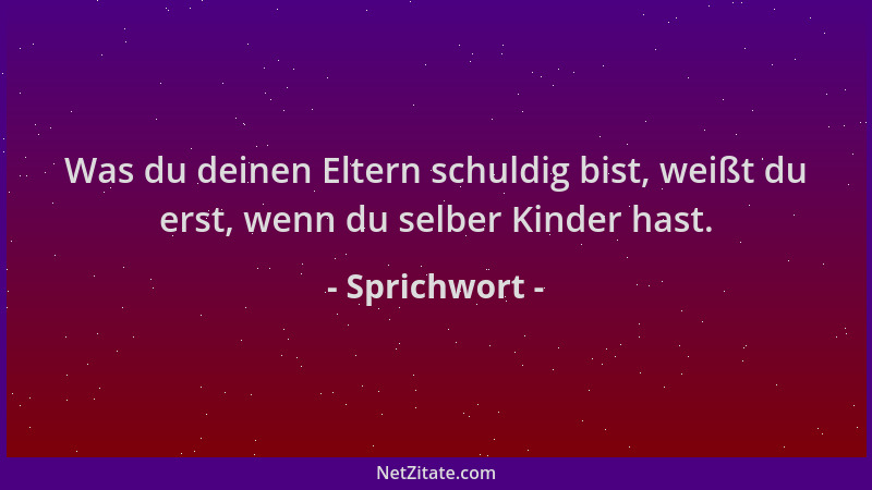 Sprichwort - Was du deinen Eltern schuldig bist, weißt du erst, wenn du selber Kinder hast....