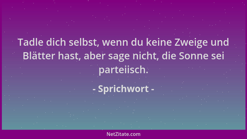 Sprichwort - Tadle dich selbst, wenn du keine Zweige und Blätter hast, aber sage nicht, die Sonne sei parteiisch....