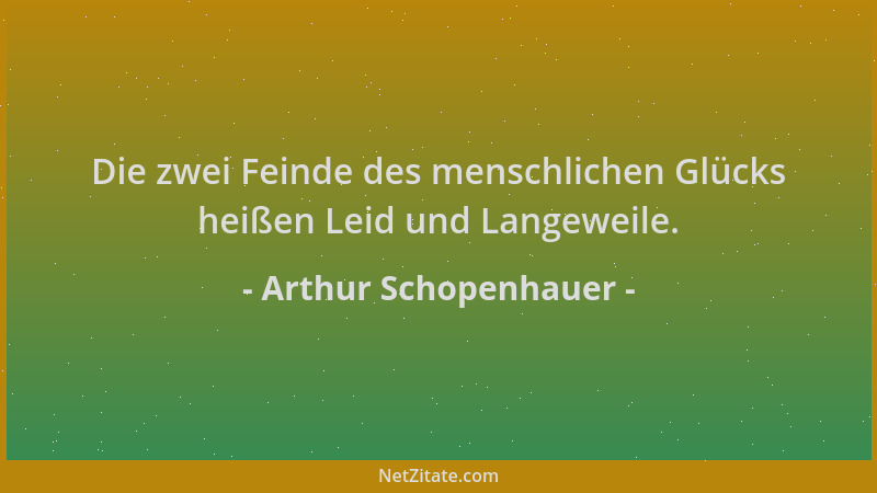 Arthur Schopenhauer - Die zwei Feinde des menschlichen Glücks heißen Leid und Langeweile....