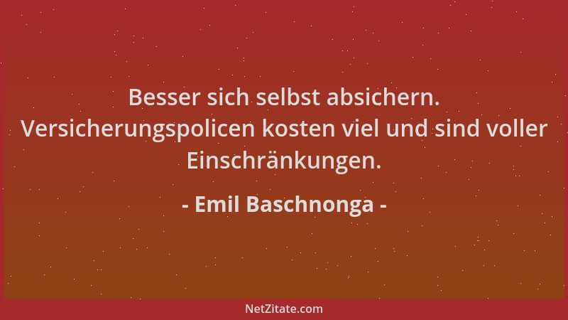 Emil Baschnonga - Besser sich selbst absichern. Versicherungspolicen kosten viel und sind voller Einschränkungen....