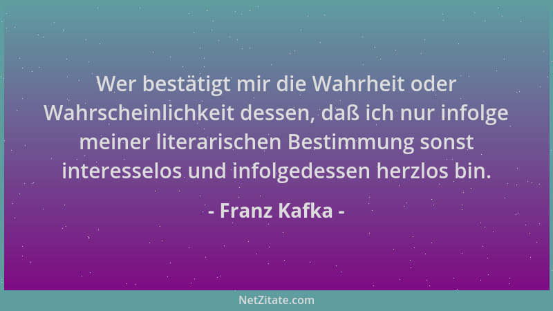 Franz Kafka - Wer bestätigt mir die Wahrheit oder Wahrscheinlichkeit dessen, daß ich nur infolge meiner literarischen Besti...