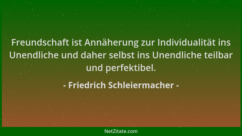 Friedrich Schleiermacher - Freundschaft ist Annäherung zur Individualität ins Unendliche und daher selbst ins Unendliche te...