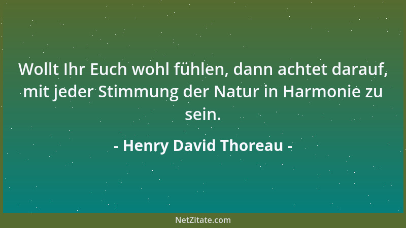 Henry David Thoreau - Wollt Ihr Euch wohl fühlen, dann achtet darauf, mit jeder Stimmung der Natur in Harmonie zu sein....