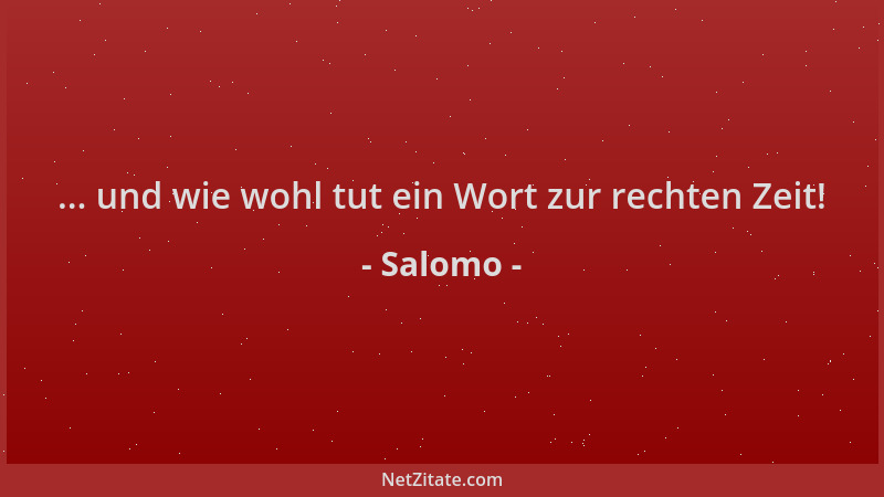 Salomo - ... und wie wohl tut ein Wort zur rechten Zeit!...