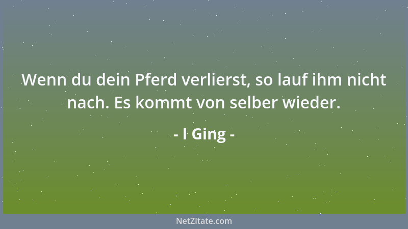 I Ging - Wenn du dein Pferd verlierst, so lauf ihm nicht nach. Es kommt von selber wieder....