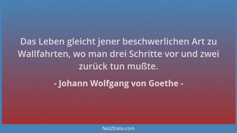 Johann Wolfgang von Goethe - Das Leben gleicht jener beschwerlichen Art zu Wallfahrten, wo man drei Schritte vor und zwei z...