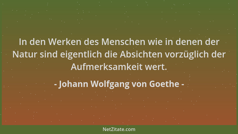 Johann Wolfgang von Goethe - In den Werken des Menschen wie in denen der Natur sind eigentlich die Absichten vorzüglich der...