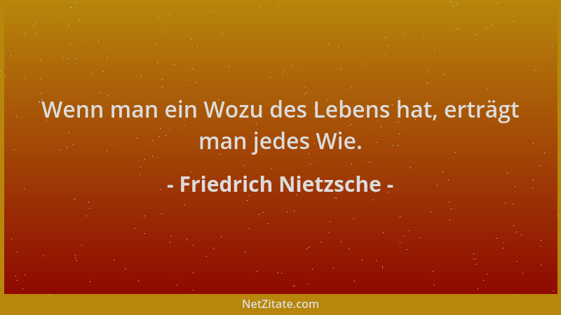 Friedrich Nietzsche - Wenn man ein Wozu des Lebens hat, erträgt man jedes Wie....