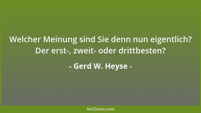 Gerd W. Heyse - Welcher Meinung sind Sie denn nun eigentlich? Der erst-, zweit- oder drittbesten?...