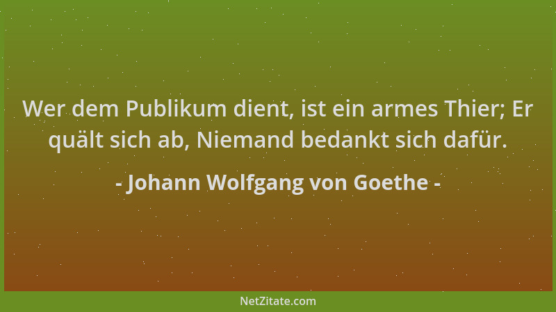 Johann Wolfgang von Goethe - Wer dem Publikum dient, ist ein armes Thier; Er quält sich ab, Niemand bedankt sich dafür....