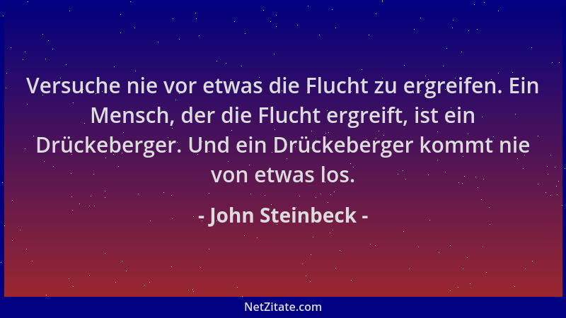 John Steinbeck - Versuche nie vor etwas die Flucht zu ergreifen. Ein Mensch, der die Flucht ergreift, ist ein Drückeberger....