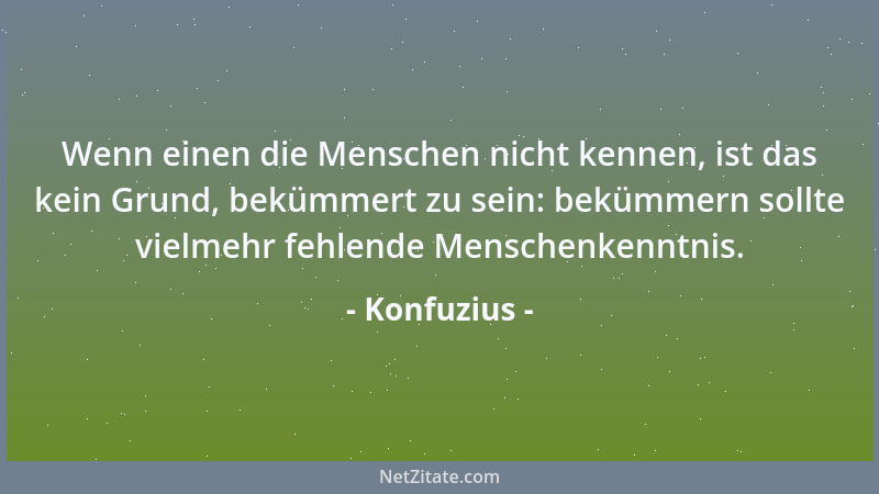 Konfuzius - Wenn einen die Menschen nicht kennen, ist das kein Grund, bekümmert zu sein: bekümmern sollte vielmehr fehlende...