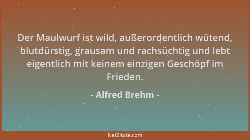 Alfred Brehm - Der Maulwurf ist wild, außerordentlich wütend, blutdürstig, grausam und rachsüchtig und lebt eigentlich mit...