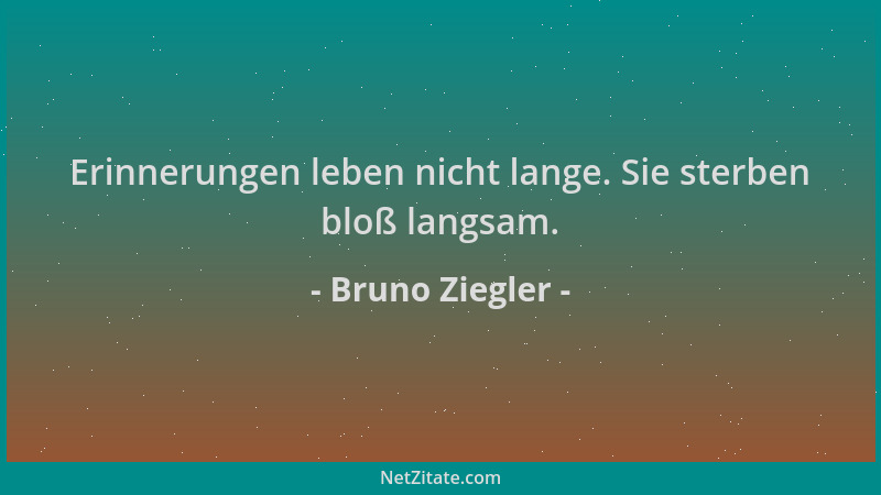 Bruno Ziegler - Erinnerungen leben nicht lange. Sie sterben bloß langsam....