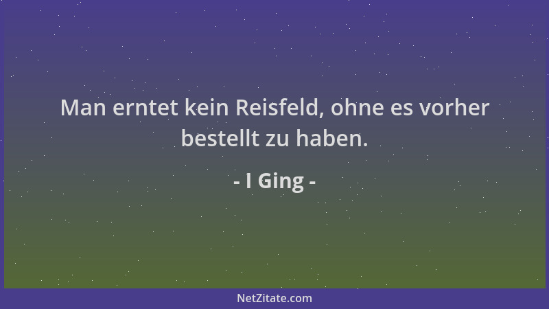 I Ging - Man erntet kein Reisfeld, ohne es vorher bestellt zu haben....