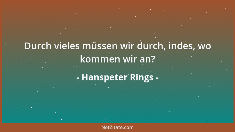 Hanspeter Rings - Durch vieles müssen wir durch, indes, wo kommen wir an?...