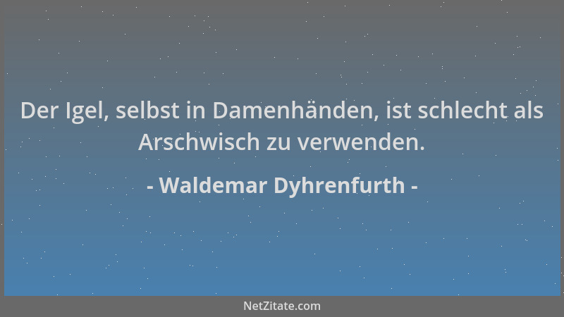 Waldemar Dyhrenfurth - Der Igel, selbst in Damenhänden, ist schlecht als Arschwisch zu verwenden....
