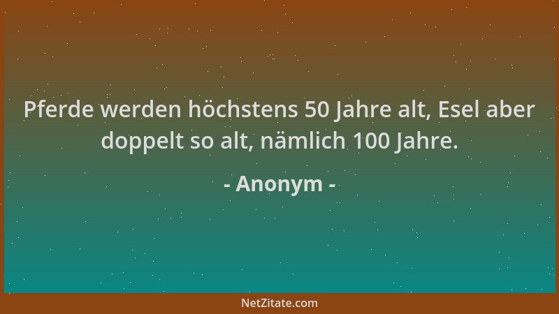 Anonym - Pferde werden höchstens 50 Jahre alt, Esel aber doppelt so alt, nämlich 100 Jahre....