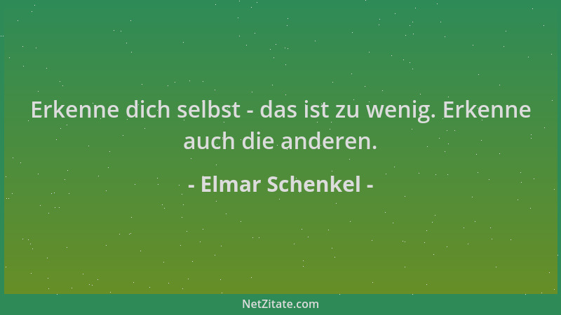 Elmar Schenkel - Erkenne dich selbst - das ist zu wenig. Erkenne auch die anderen....
