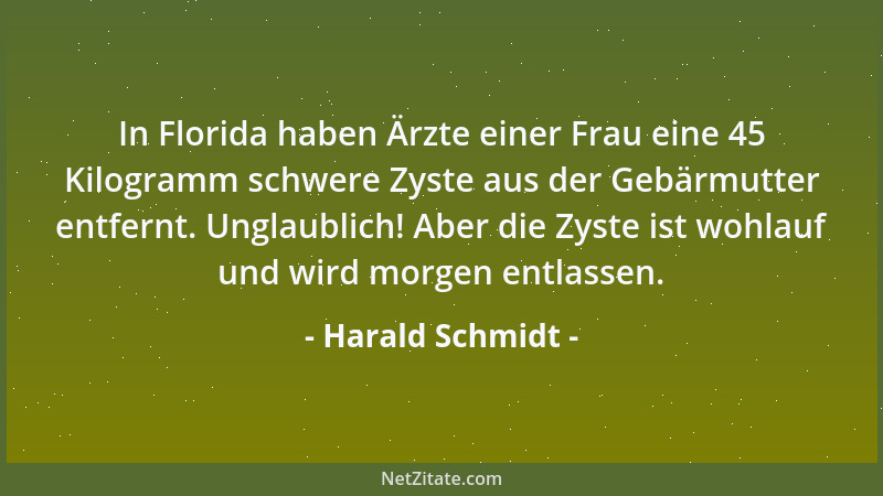 Harald Schmidt - In Florida haben Ärzte einer Frau eine 45 Kilogramm schwere Zyste aus der Gebärmutter entfernt. Unglaublic...