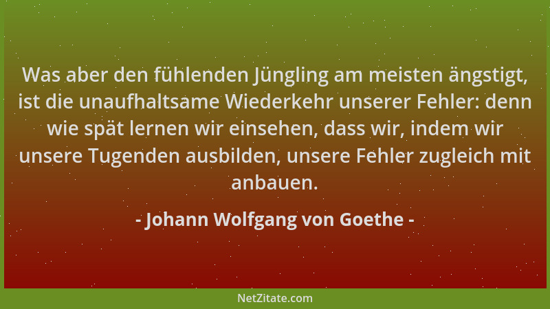 Johann Wolfgang von Goethe - Was aber den fühlenden Jüngling am meisten ängstigt, ist die unaufhaltsame Wiederkehr unserer...