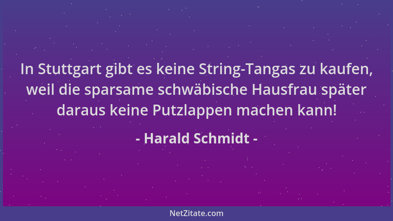 Harald Schmidt - In Stuttgart gibt es keine String-Tangas zu kaufen, weil die sparsame schwäbische Hausfrau später daraus k...