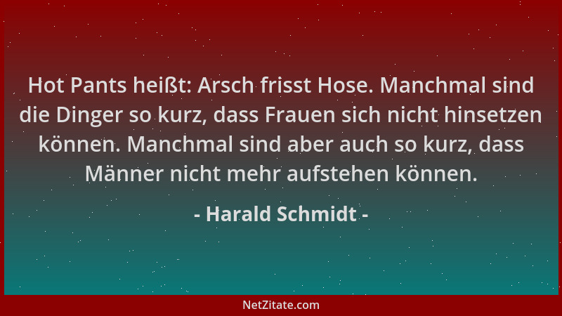 Harald Schmidt - Hot Pants heißt: Arsch frisst Hose. Manchmal sind die Dinger so kurz, dass Frauen sich nicht hinsetzen kön...
